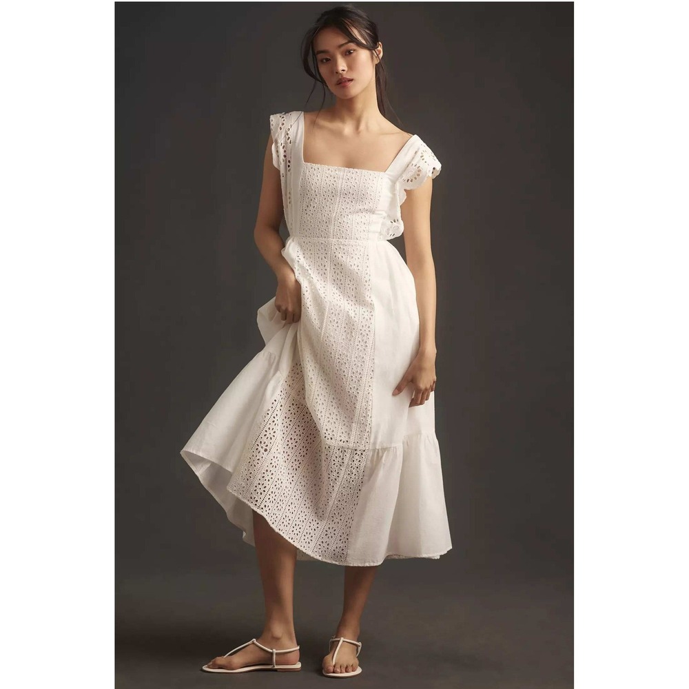 English Factory Anthropologie Eyelet Square Neck Tiered Midi Dress NWT Medium